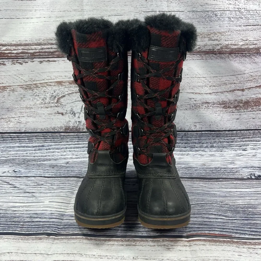 LL Bean Rangeley Buffalo Plaid Red Black Winter Boots, Women’s Size 6